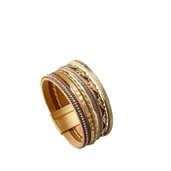 BoHo Golden Elephant Pendant Design Bracelet Multi Layer Leather Strap - Picture 6 of 7